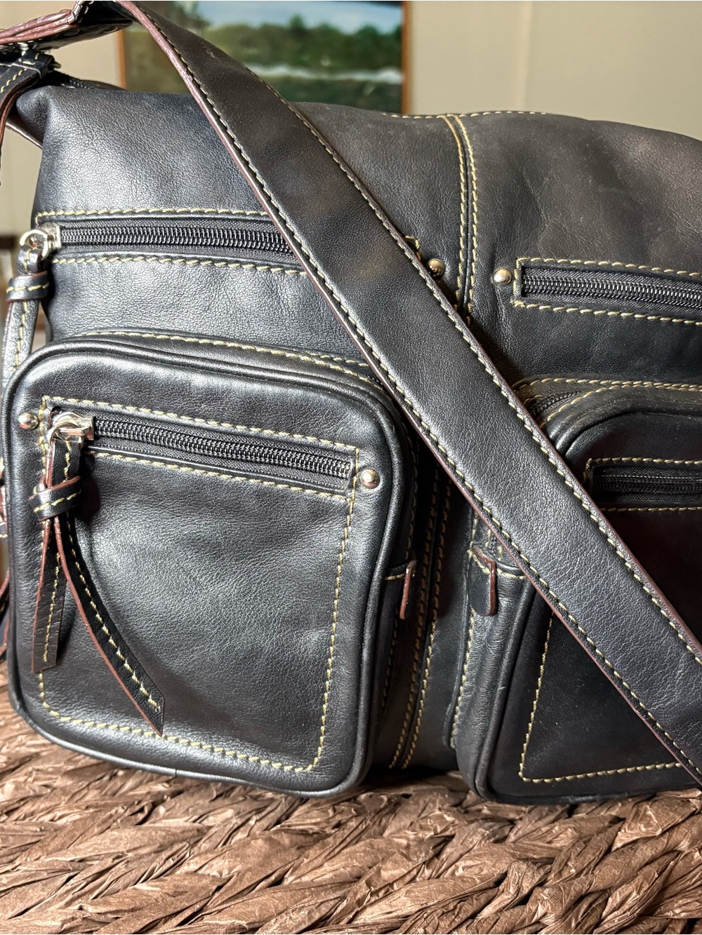 Tignanello Black Shoulder Bag- Multi-Pocket Shoulder Bag - Picture 3 of 15